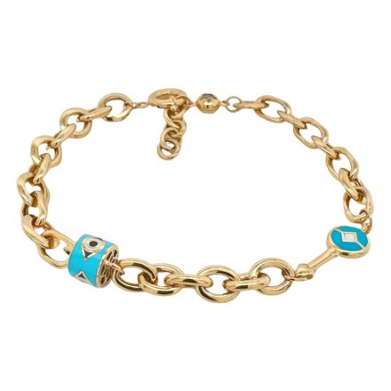 14k yellow gold oval belcher charm bracelet for women and ladies.
