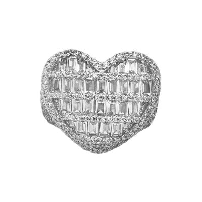 925 Sterling Silver Heart Ring fully set with baguette and round Cubic Zirconia Stones available in 7 sizes. UK Hallmarked and sent out securely in a Gift box.