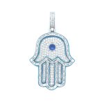 925 Sterling Silver Glow In The Dark Iced Out Hamza Hand Pendant