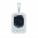 925 Sterling Silver Double Row Stone Set Square Picture Pendant - Large Size