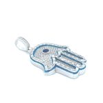 925 Sterling Silver Glow In The Dark Iced Out Hamza Hand Pendant - Image 2
