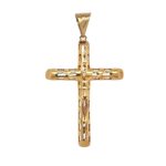 9k yellow gold solid cross pendant with patterned style for men large size.