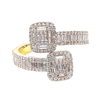 9k Yellow Gold Crossover diamond ring 1.2 ct for men and women.