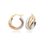 9k Gold Twisted Tri Color Hoop Earrings - 1213 - Image 2