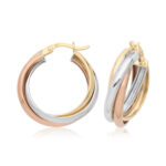 9k Gold Twisted Tri Color Hoop Earrings - 1213 - Image 3