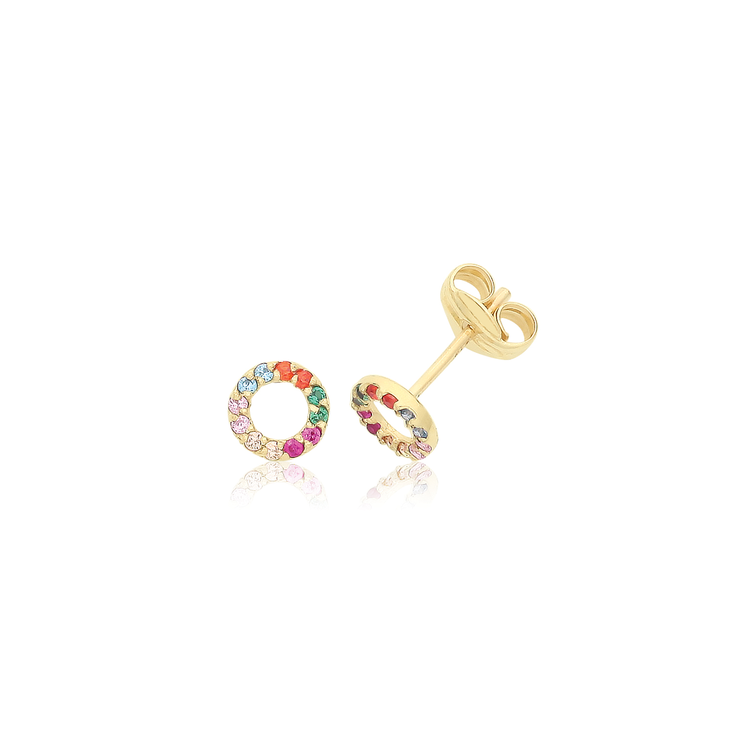 9k Yellow Gold Multi Colored Stone Set Stud Earrings - Circle Design - Image 1