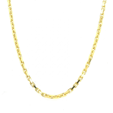 Diamond Cut Belcher Chain also called Anchor chains, in 14k yellow gold, 2.1 mm wide available from 18 to 24 inches in length. This beautiful chain is made with a high standards, where the links are diamond cut with straight shiny surface, in solid and heavy gold. The link is fully Hallmarked in a British assay office for authenticity purposes.