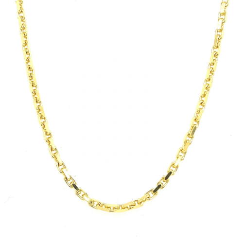 Diamond Cut Belcher Chain also called Anchor chains, in 14k yellow gold, 2.1 mm wide available from 18 to 24 inches in length. This beautiful chain is made with a high standards, where the links are diamond cut with straight shiny surface, in solid and heavy gold. The link is fully Hallmarked in a British assay office for authenticity purposes.