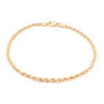 9k Yellow Gold Beautiful Italian Rope Bracelets, 2.5 mm wide with a safety carabine clasp