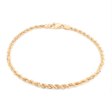 9k Yellow Gold Beautiful Italian Rope Bracelets, 2.5 mm wide with a safety carabine clasp