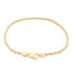 9k Yellow Gold Beautiful Italian Rope Bracelets, 2.5 mm wide with a safety carabine clasp