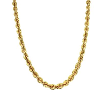 9ct yellow gold semi solid rope chain for men and women 5 mm wide.