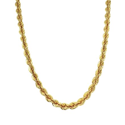 9ct yellow gold semi solid rope chain for men and women 5 mm wide.