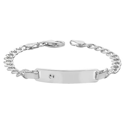 925 sterling silver cz id curb bracelet.