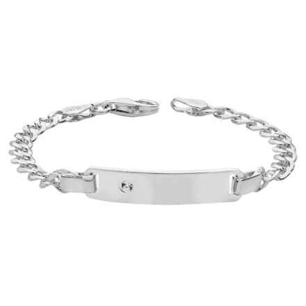 925 sterling silver cz id curb bracelet.
