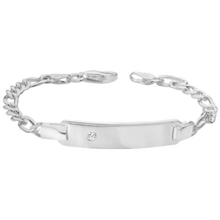 925 sterling silver ID stone set figaro bracelet.