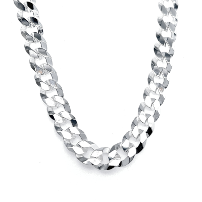 Flat Curb Chains in Sterling Silver 925, solid strong links in 7.5 mm width and available in several lengths. The chain is British Hallmarked and come in a gift box. 