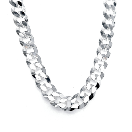 Flat Curb Chains in Sterling Silver 925, solid strong links in 7.5 mm width and available in several lengths. The chain is British Hallmarked and come in a gift box. 