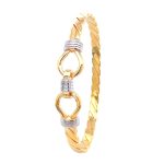 9k Yellow Gold double hook kids bangle with intricate details.