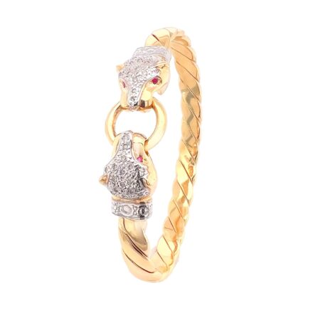 Solid 9k Yellow gold Panther head. leopard head bangle for men and women.