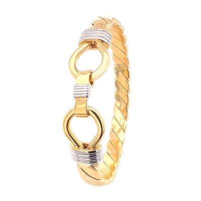 9k Yellow Gold Double Hook Bangle, in 13 mm Plain in solid gold, heavy weight