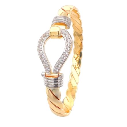 9k Yellow Gold Single Hook Bangle with a 18 mm stone set Hook in solid gold, heavy weight