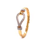 9k Yellow Gold Twisted Stone Set Single Hook Bangle - 13x5 mm