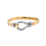 9k Yellow Gold Twisted Stone Set Single Hook Bangle - 13x5 mm - Image 2