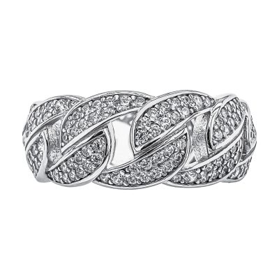 Mens Cuban Link Ring in Silver with Cubic Zirconia (cz) stones