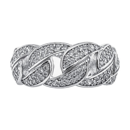 Mens Cuban Link Ring in Silver with Cubic Zirconia (cz) stones