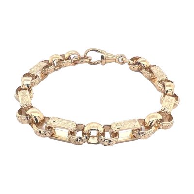 The bracelet is completely solid with every other link is plain and every other link is patterned. The link is fully hallmarked in a UK assay office, solid with exceptional finish