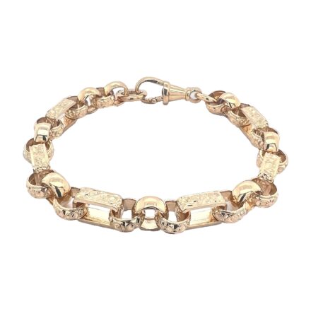 The bracelet is completely solid with every other link is plain and every other link is patterned. The link is fully hallmarked in a UK assay office, solid with exceptional finish