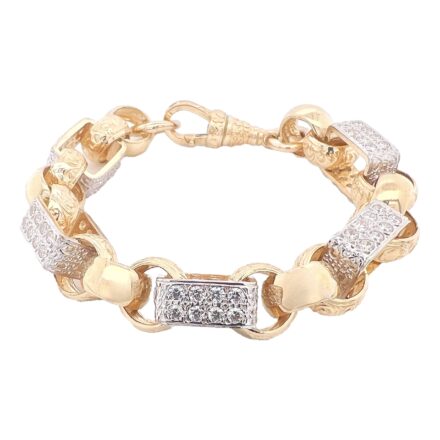 9k Yellow Gold Stone Set Gypsy Link Belcher bracelet with round and square links