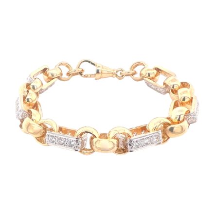 9k Yellow Gold Stone Set Gypsy Link Belcher bracelet with round and square links.