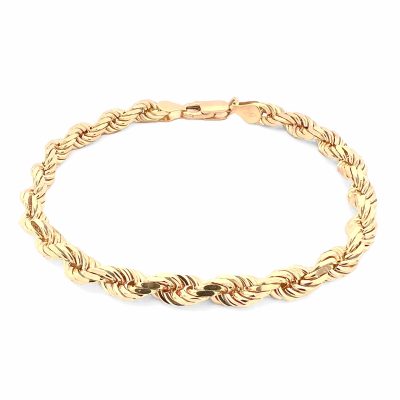 9k Yellow Gold Diamond Cut Rope Bracelet 6 mm wide, available in 8 and 9 inches in lengths