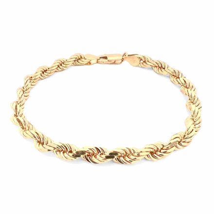 9k Yellow Gold Diamond Cut Rope Bracelet 6 mm wide, available in 8 and 9 inches in lengths