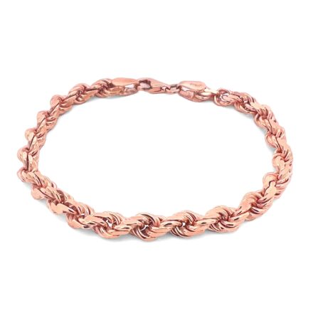 9k Rose Gold Diamond Cut Rope Bracelet 5 mm wide, available in 7.5, 8 and 8.5 inches in lengths