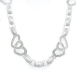 925 Streling Silver Belcher Chain Double Heart Cz and Patterned Links - 16 mm