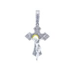925 Sterling Silver Baguette Set Crusifix Cross Pendant - 57 x 29 mm
