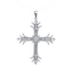 925 Sterling Silver Baguette Set Cross Pendant - 62 x 45 mm - GEO7458