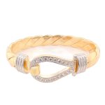 9k Yellow Gold Stone Set Cz Single Hook Bangle with a 20x10 mm Plain Hook in solid gold, heavy weight