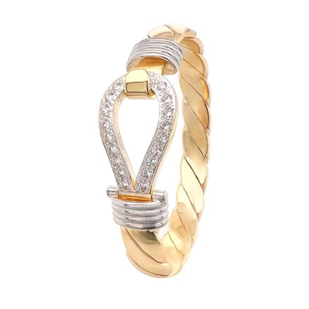 9k Yellow Gold Stone Set Cz Single Hook Bangle with a 20x10 mm Plain Hook in solid gold, heavy weight