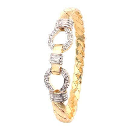 9k Yellow Gold Double Hook Bangle set with cubic zirconia stones, in 17x10 mm width