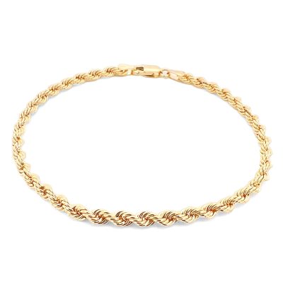 9k Yellow Gold Rope Bracelets, 3 mm wide with a safety carabine clasp