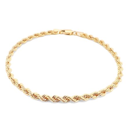 9k Yellow Gold Rope Bracelets, 3 mm wide with a safety carabine clasp