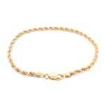 9k Yellow Gold Rope Bracelets, 3 mm wide with a safety carabine clasp