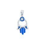 925 Sterling Silver Hamza Hand Eye Pendant - 32x15 mm