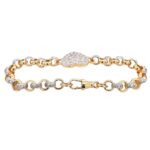 9k yellow gold solid heart belcher bracelet with cubic zirconia stones. The belcher is for kid children and ladies with stone set links.