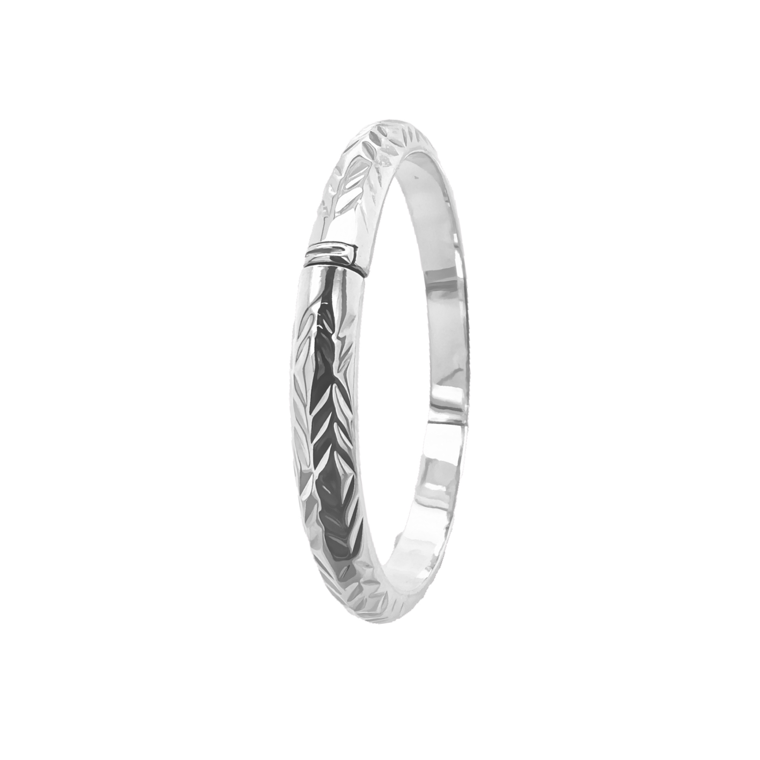 925 Sterling Silver Branch Patterned Kids Patterned Hinged Bangle - 5.5 mm - Image 1