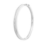 925 Sterling Silver Kids One Row Stone Set Hinged Bangle - Round Stones - Image 2